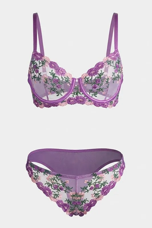 Purple Embroidery Lingerie Set sold by Ally Fashion