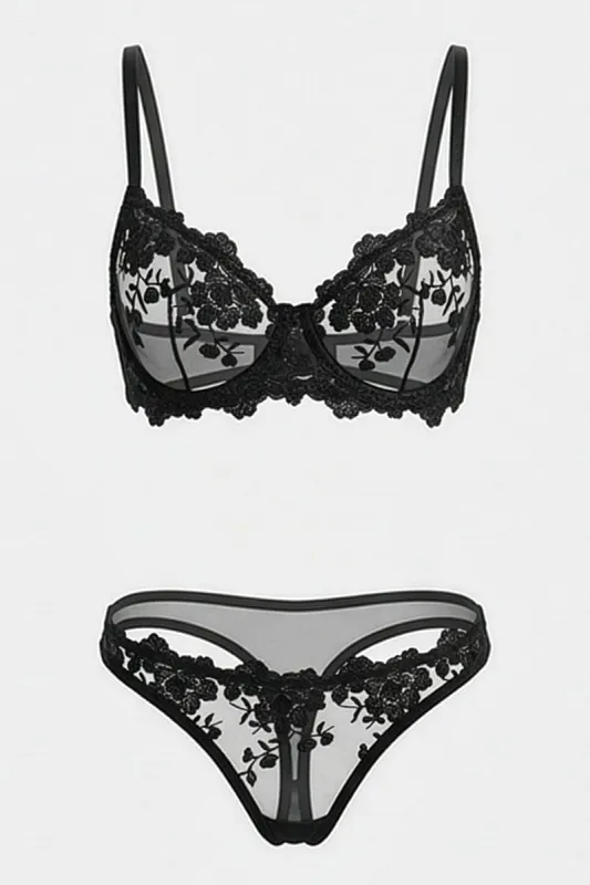 Black Embroidery Lingerie Se made by Ally Fashion