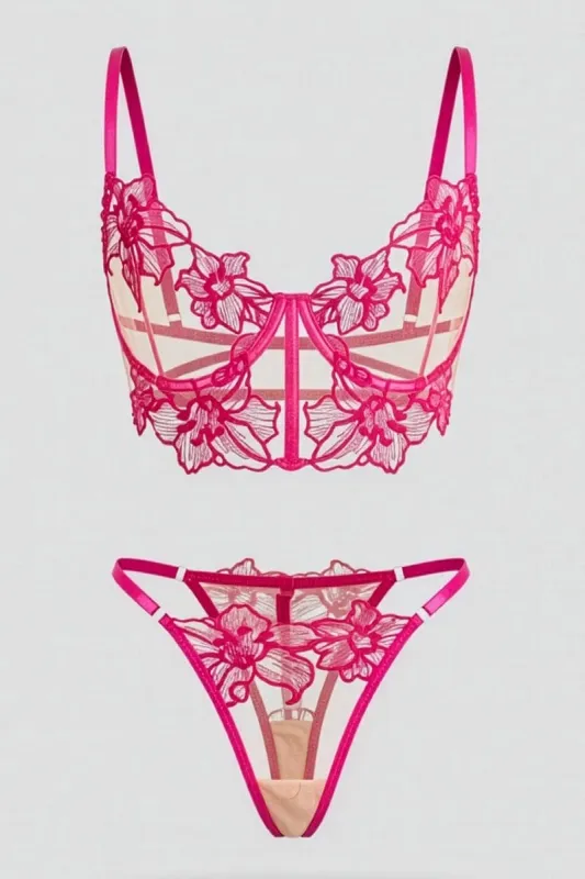 Pink Embroidery Lingerie Set sold by Ally Fashion