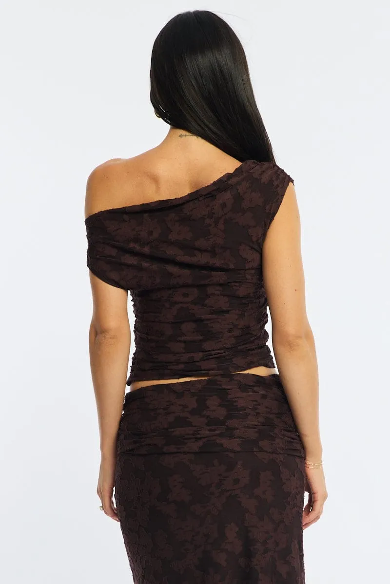 Brown Asymmetric Top Sleeveless One Shoulder Textured sold by Ally Fashion product image thumbnail 5
