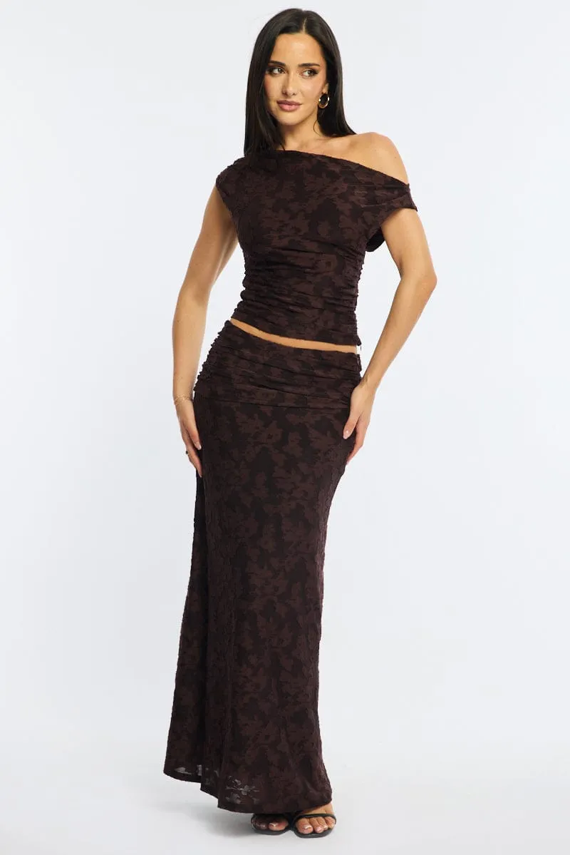 Brown Asymmetric Top Sleeveless One Shoulder Textured sold by Ally Fashion product image thumbnail 2