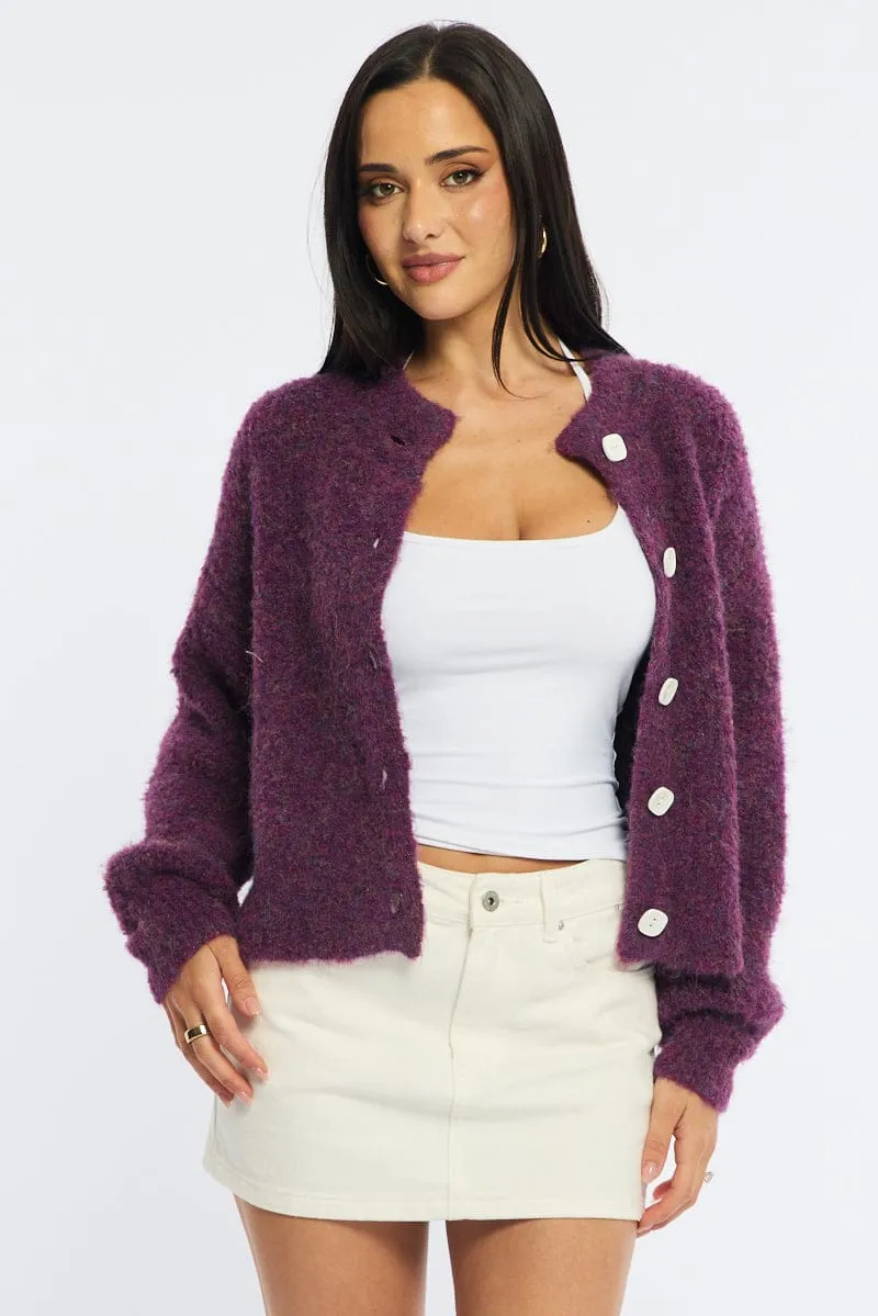 Purple Oversized Cardigan Fuzzy Button Down sold by Ally Fashion product image thumbnail 3