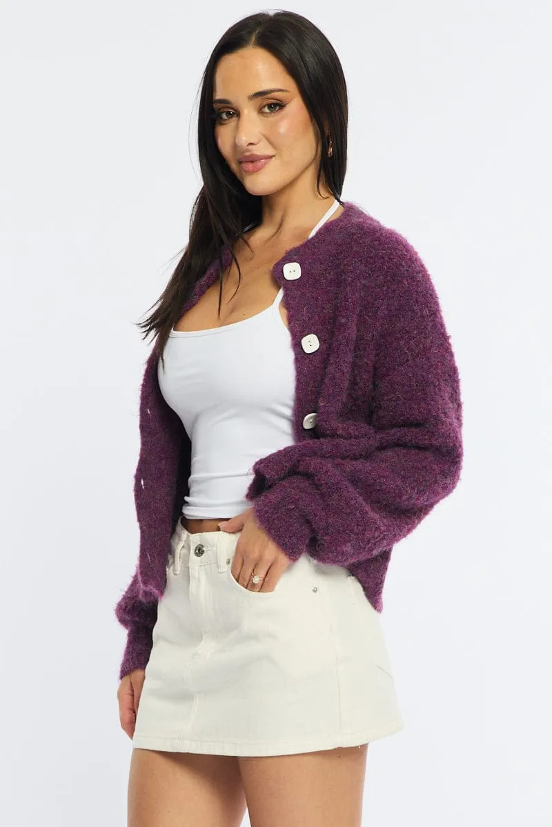 Purple Oversized Cardigan Fuzzy Button Down sold by Ally Fashion product image thumbnail 4