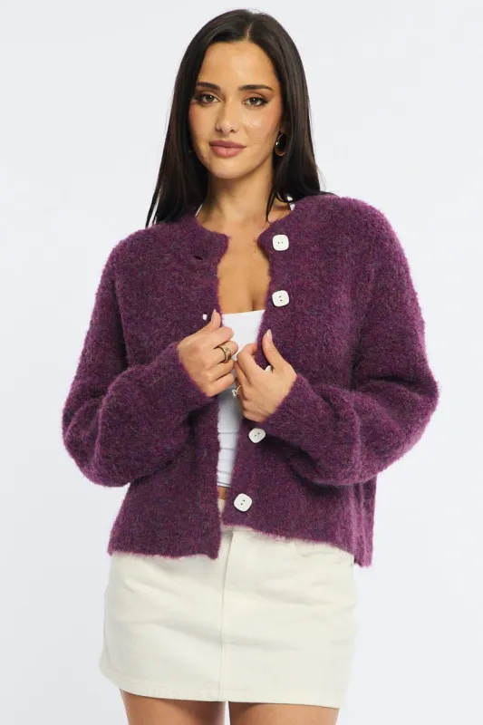 Purple Oversized Cardigan. Fuzzy Button Down made by Ally Fashion