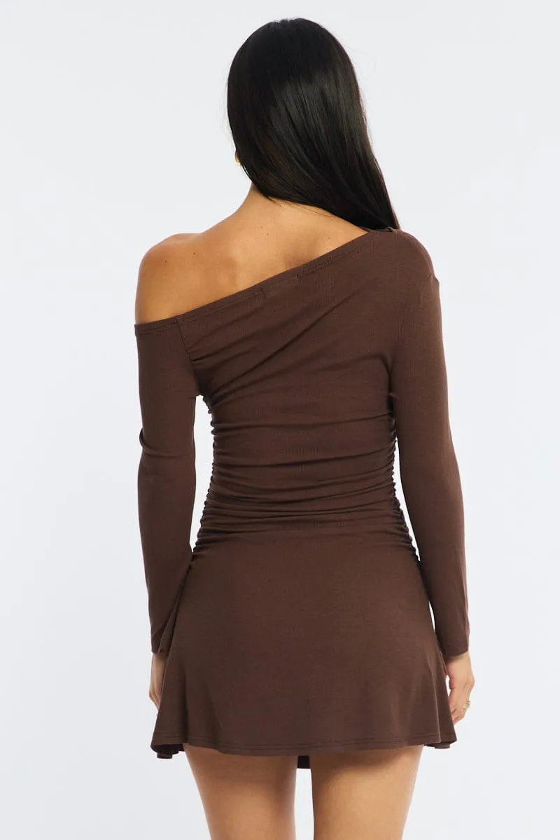 Brown Singular Off Shoulder Mini Dress sold by Ally Fashion product image thumbnail 5