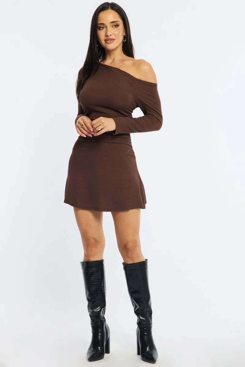 Brown Singular Off Shoulder Mini Dress sold by Ally Fashion product image thumbnail 2