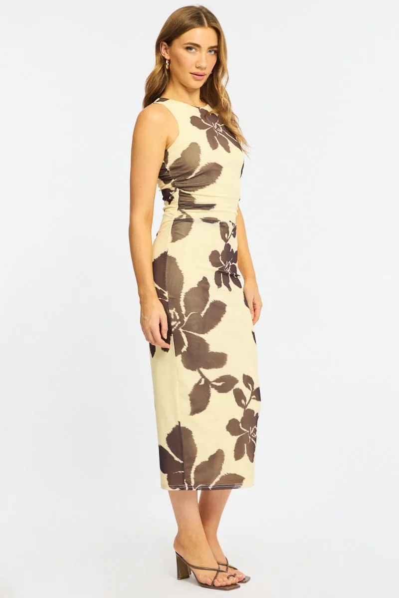 Yellow Floral Bodycon Dress Sleeveless Mesh sold by Ally Fashion product image thumbnail 4