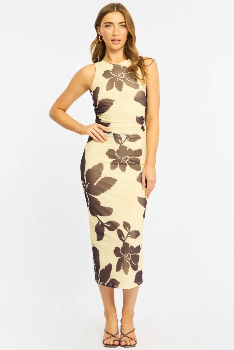 Yellow Floral Bodycon Dress Sleeveless Mesh sold by Ally Fashion