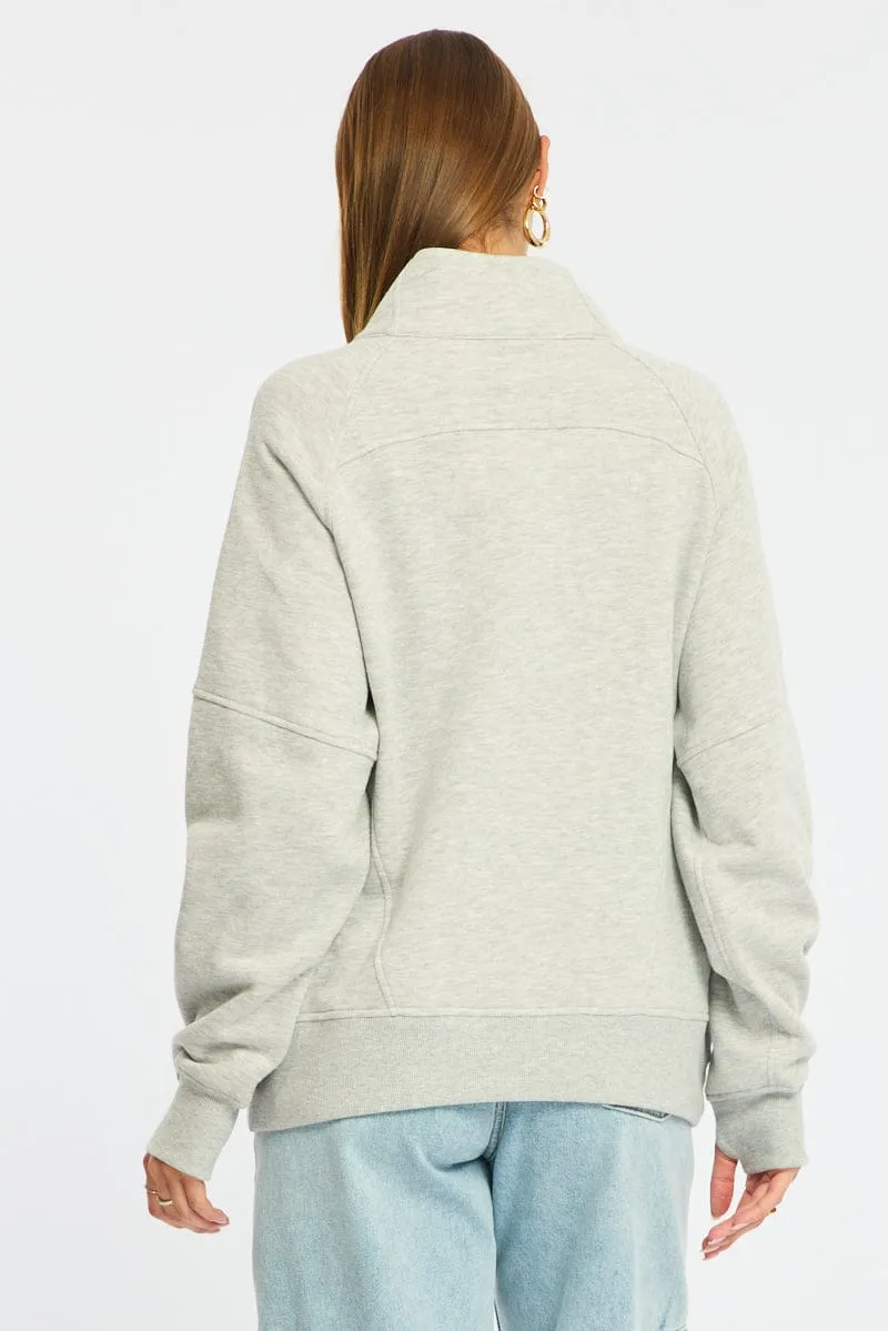Grey Zip Up Sweater Long Sleeve sold by Ally Fashion product image thumbnail 5