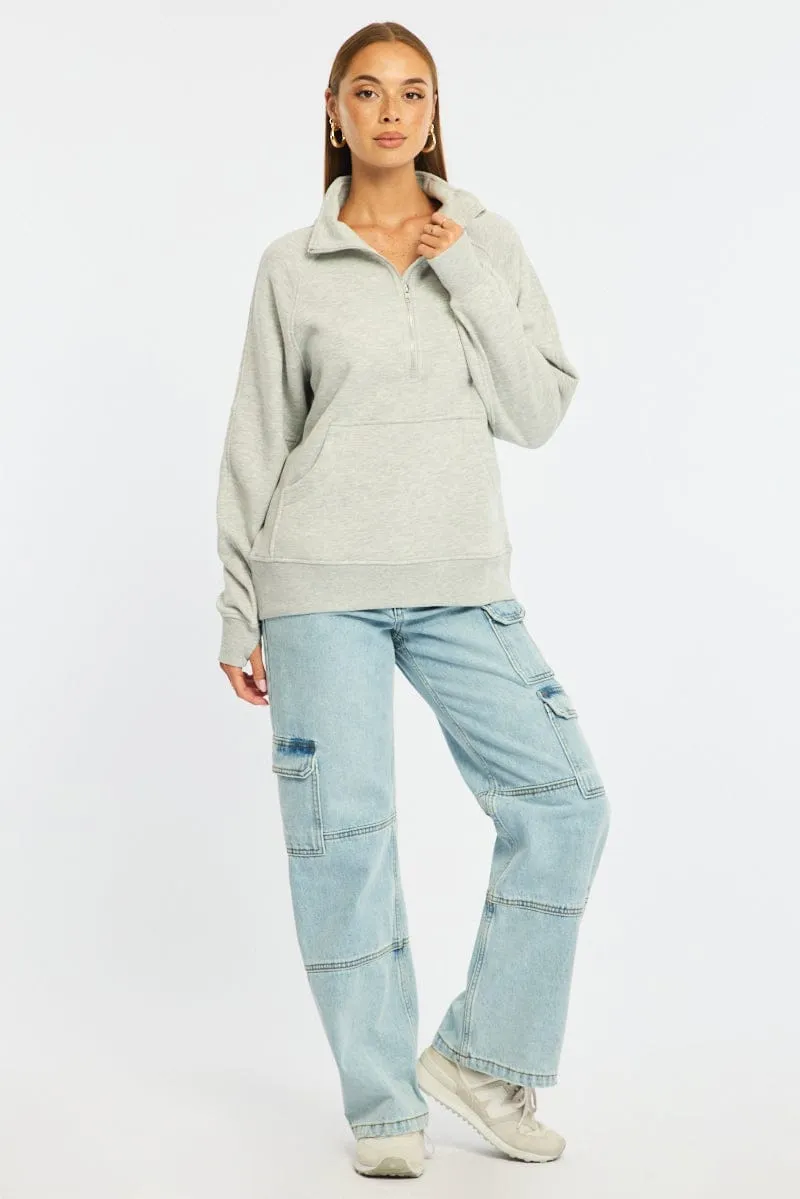 Grey Zip Up Sweater Long Sleeve sold by Ally Fashion product image thumbnail 2