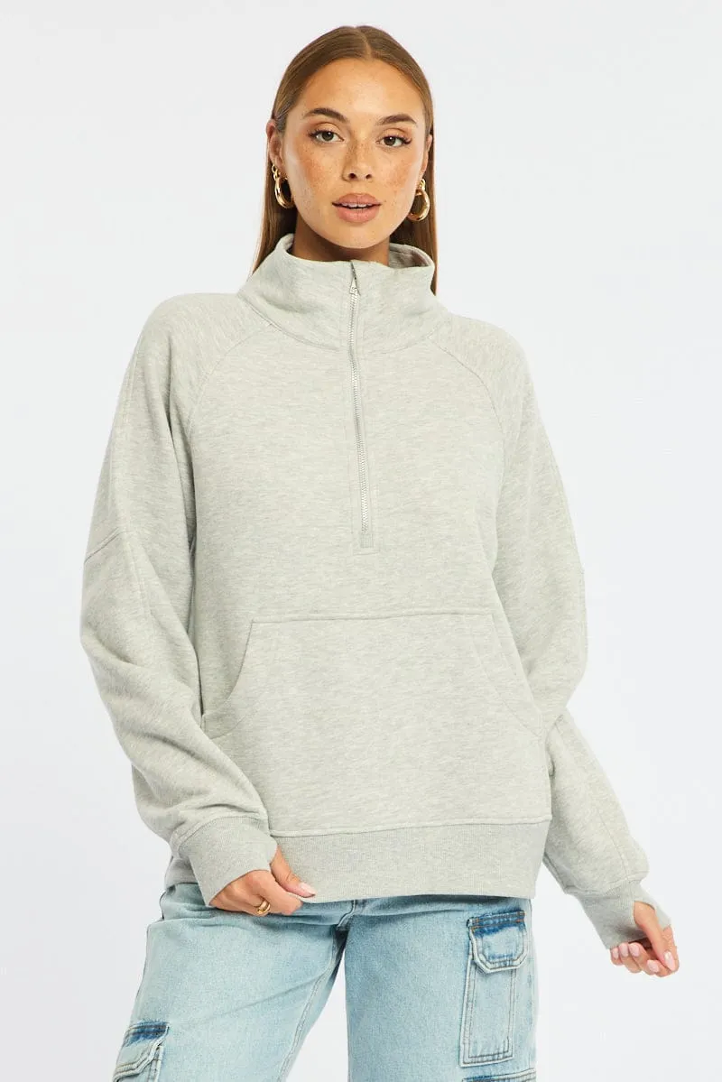 Grey Zip Up Sweater Long Sleeve sold by Ally Fashion product image thumbnail 3