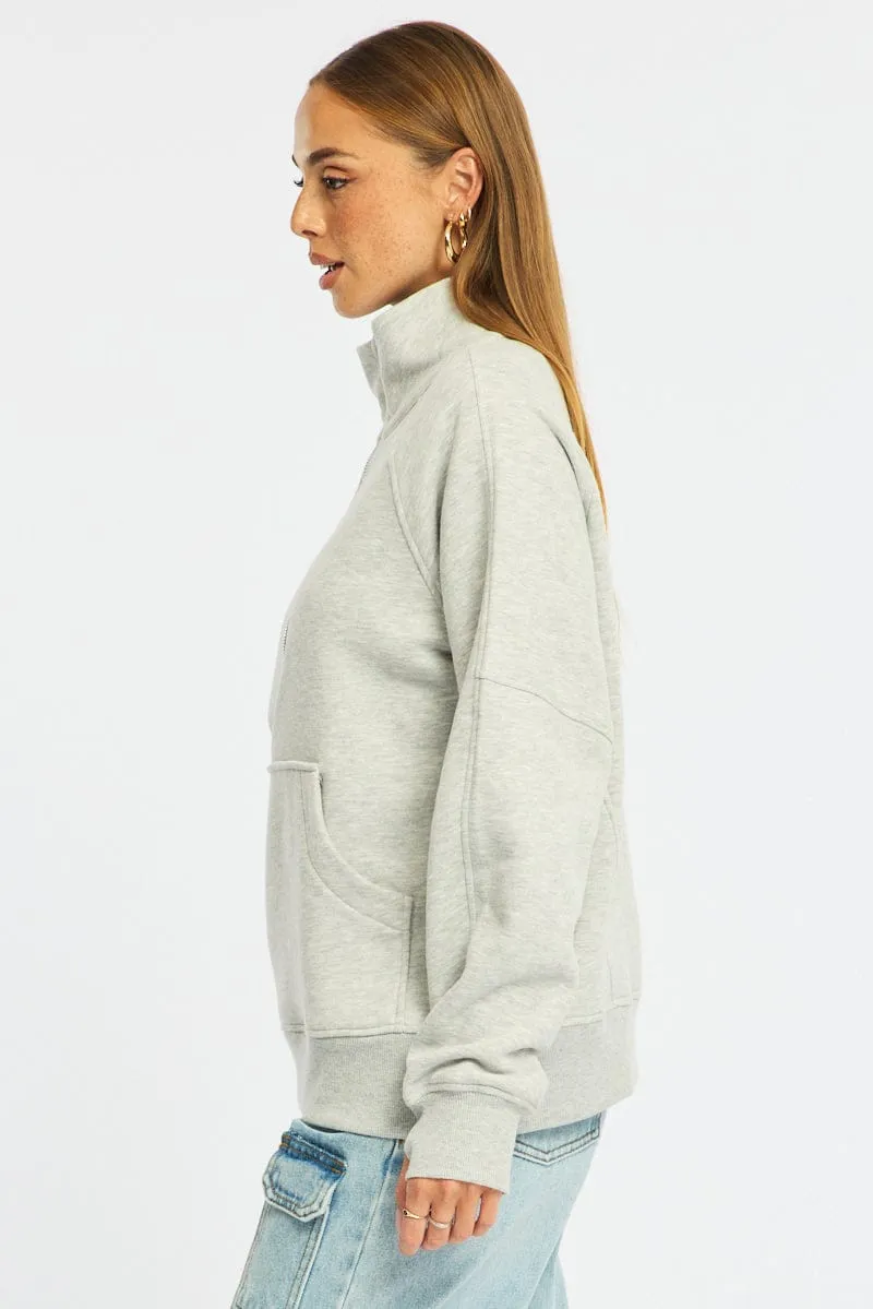 Grey Zip Up Sweater Long Sleeve sold by Ally Fashion product image thumbnail 4