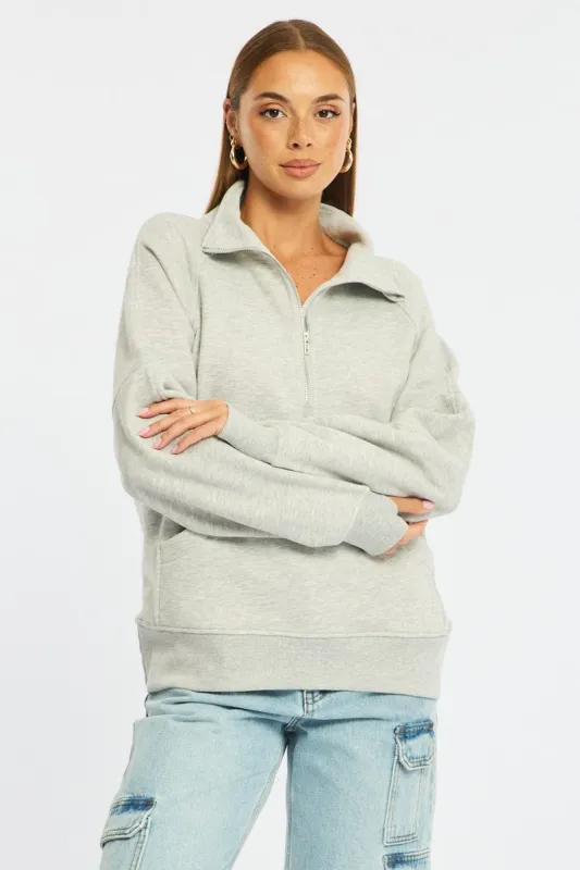 Grey Zip Up Sweater Long Sleeve made by Ally Fashion