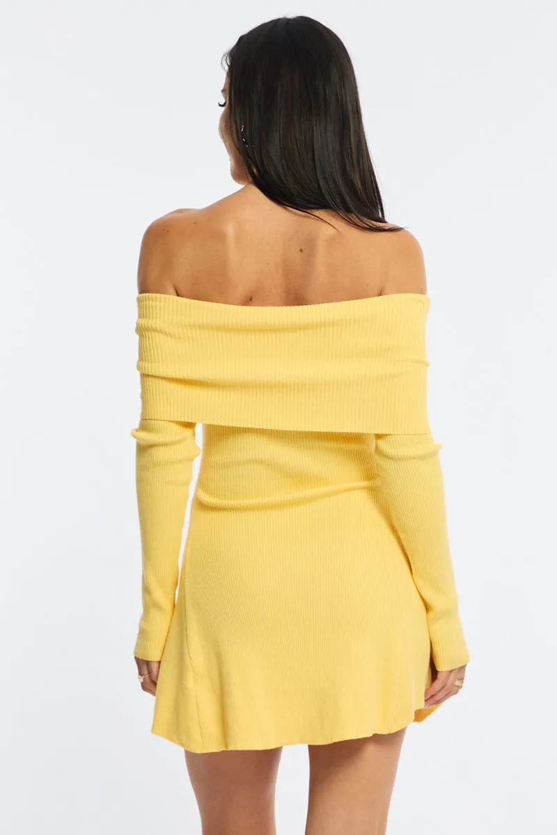 Yellow Knit Dress Long Sleeve Off Shoulder sold by Ally Fashion product image thumbnail 5