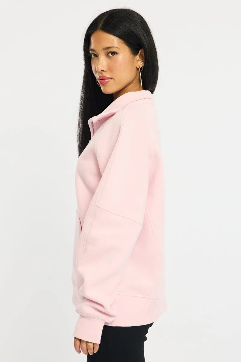 Pink Zip Up Sweater Long Sleeve sold by Ally Fashion product image thumbnail 3