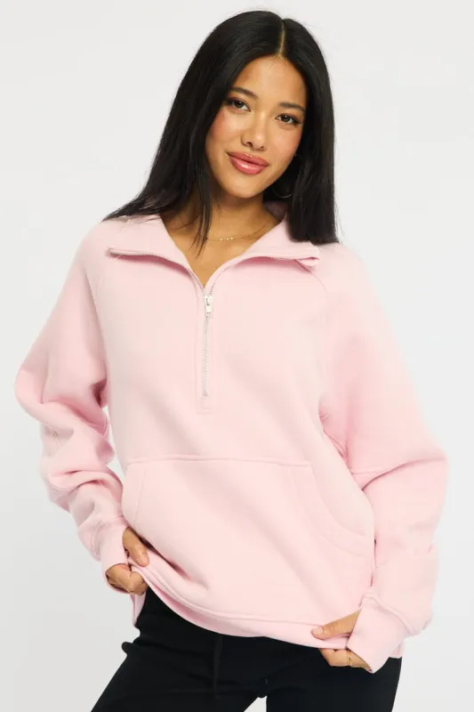 Pink Zip Up Sweater Long Sleeve sold by Ally Fashion