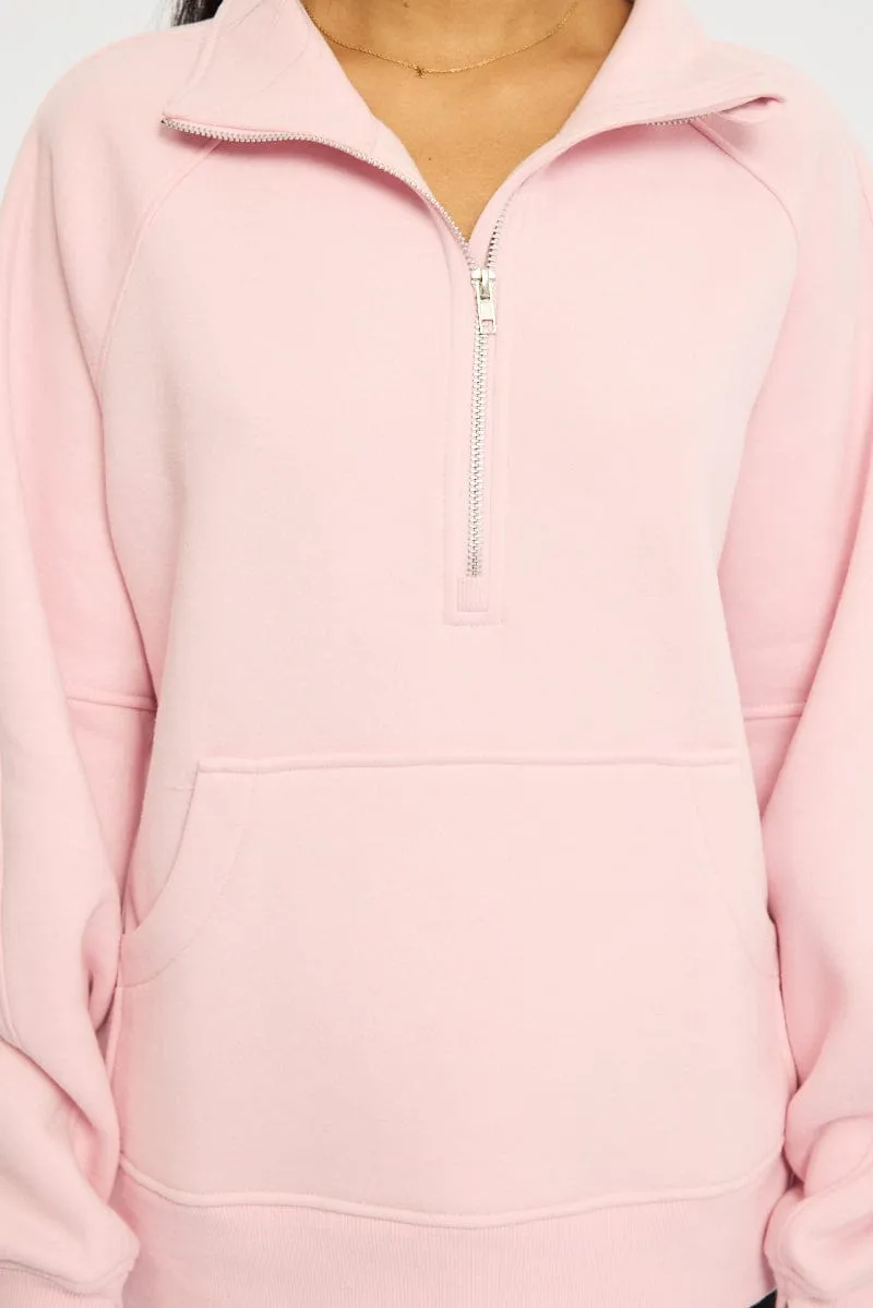 Pink Zip Up Sweater Long Sleeve sold by Ally Fashion product image thumbnail 5