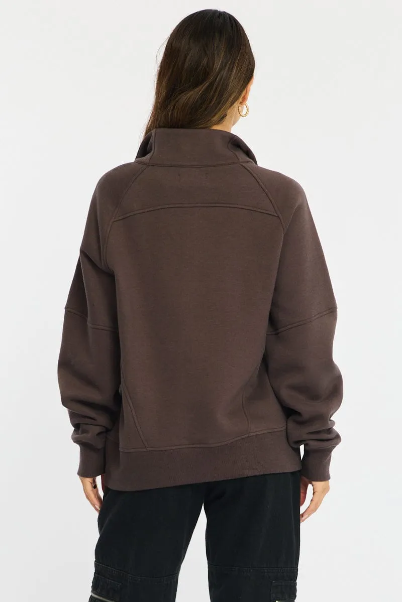 Brown Zip Up Sweater Long Sleeve sold by Ally Fashion product image thumbnail 5
