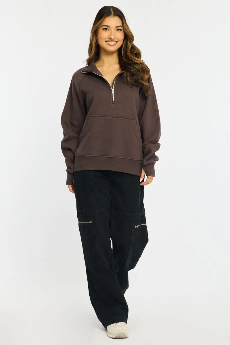Brown Zip Up Sweater Long Sleeve sold by Ally Fashion product image thumbnail 2