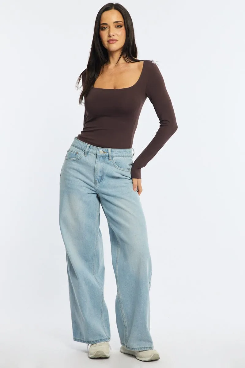 Brown Long Sleeve Slim Fit Scoop Neck Top sold by Ally Fashion product image thumbnail 2