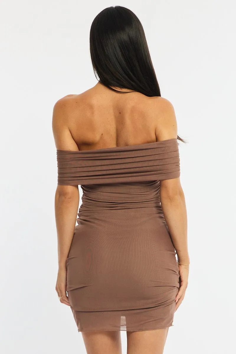 Brown Off The Shoulder Mesh Mini Dress sold by Ally Fashion product image thumbnail 5
