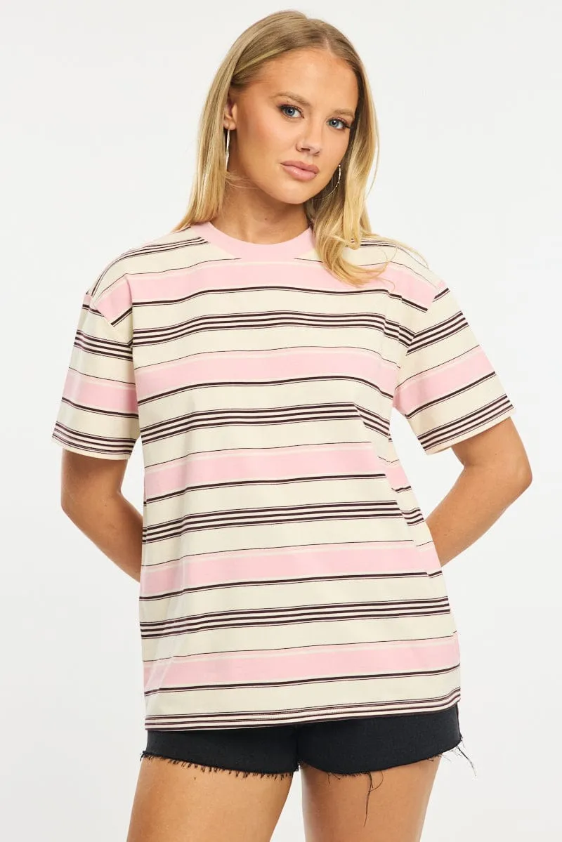 Pink Stripe Oversized Tee Short Sleeve sold by Ally Fashion