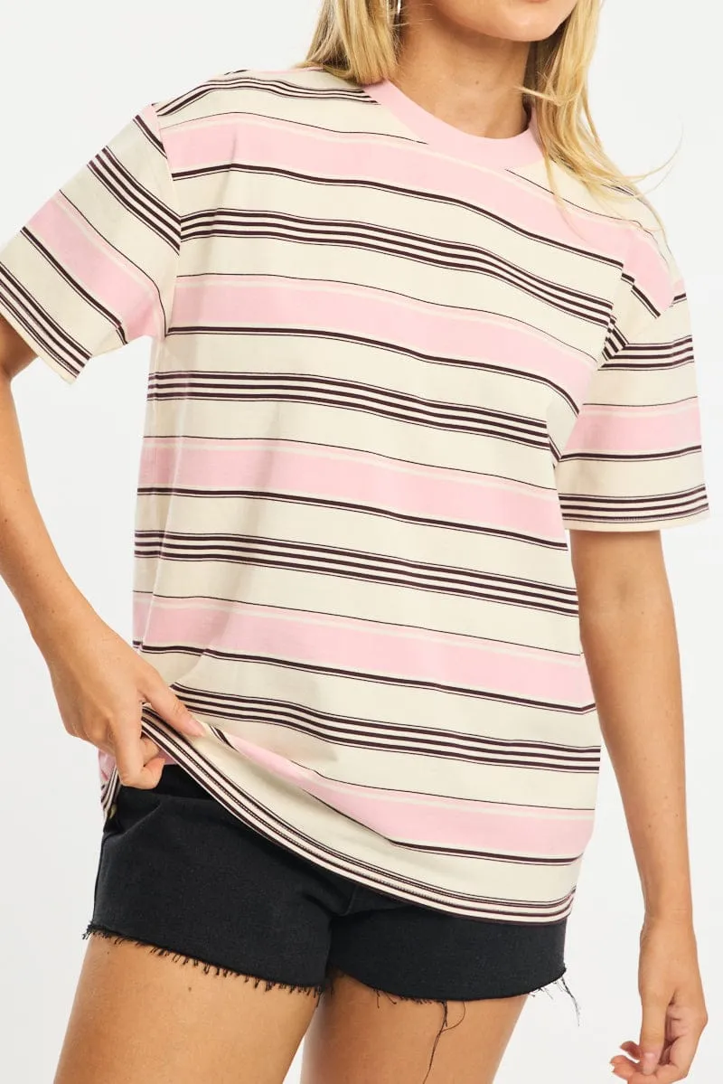 Pink Stripe Oversized Tee Short Sleeve sold by Ally Fashion product image thumbnail 5