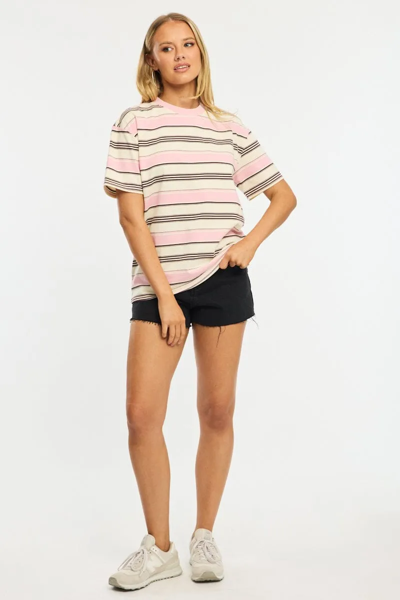 Pink Stripe Oversized Tee Short Sleeve sold by Ally Fashion product image thumbnail 2