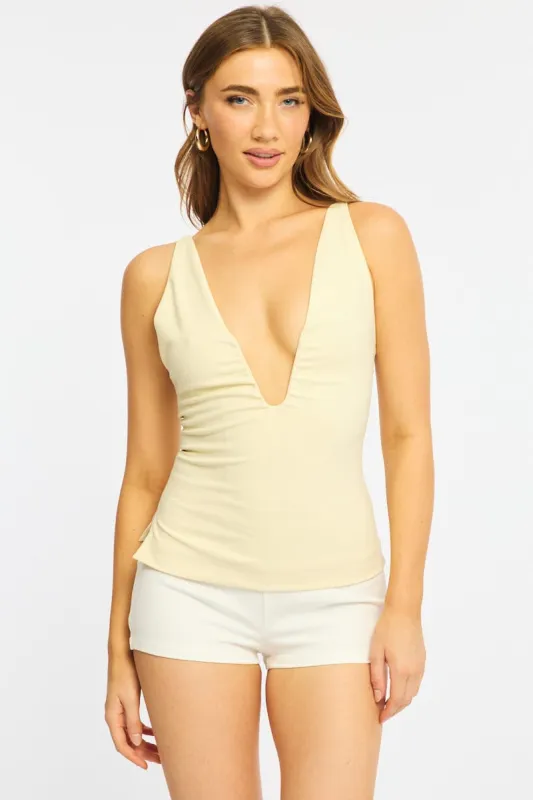 Yellow Ruched Deep Halter Neck Top made by Ally Fashion