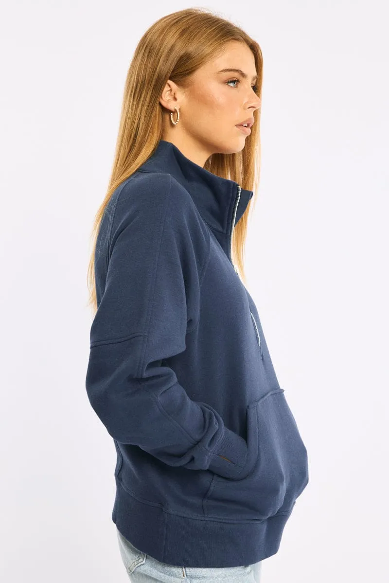 Blue Zip Up Sweater Long Sleeve sold by Ally Fashion product image thumbnail 3