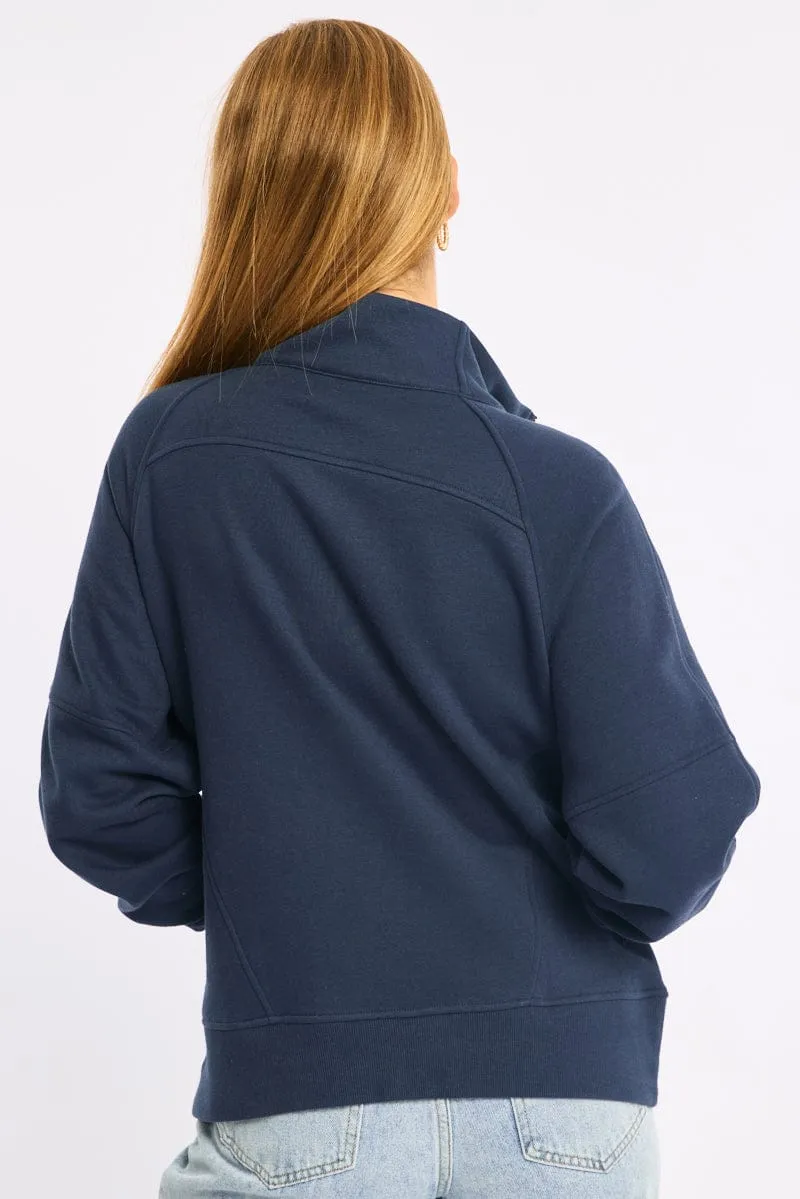 Blue Zip Up Sweater Long Sleeve sold by Ally Fashion product image thumbnail 4