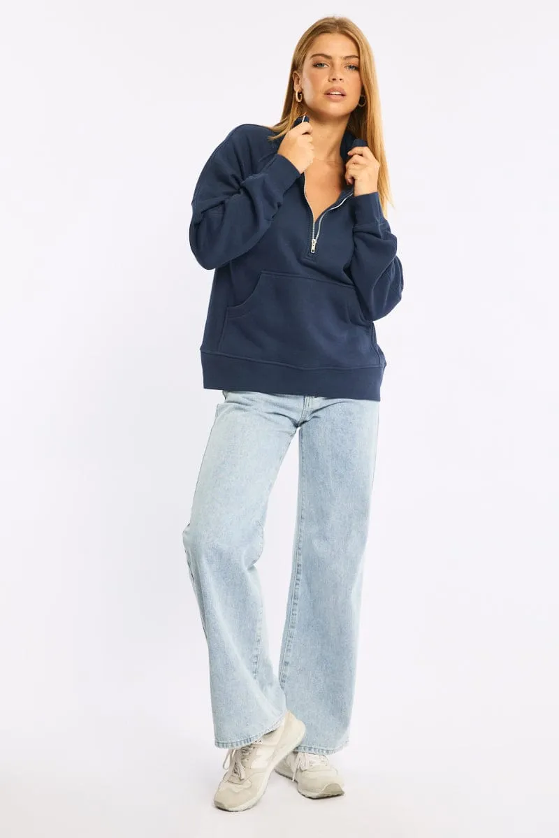 Blue Zip Up Sweater Long Sleeve sold by Ally Fashion product image thumbnail 2