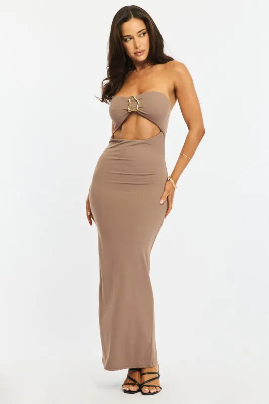 Brown Strapless Midi Bodycon Dress sold by Ally Fashion
