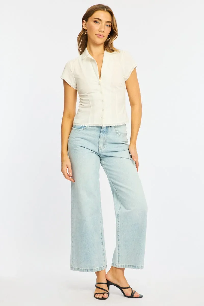 White Lace Trim Shirt Cap Sleeve Collared Textured sold by Ally Fashion product image thumbnail 2