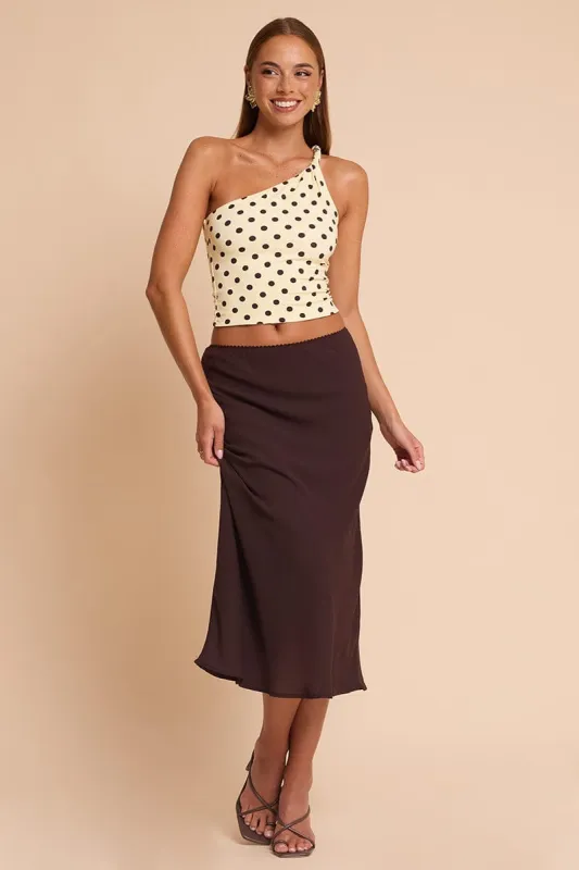 Brown Midi Skirt Mid Rise Chiffon Lined sold by Ally Fashion
