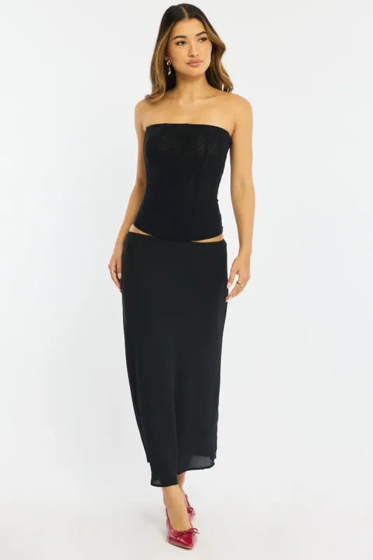 Black Midi Skirt Mid Rise Chiffon Lined sold by Ally Fashion