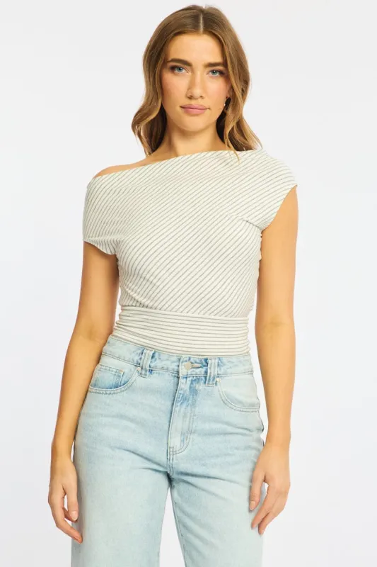 Grey Stripe One Shoulder Top made by Ally Fashion