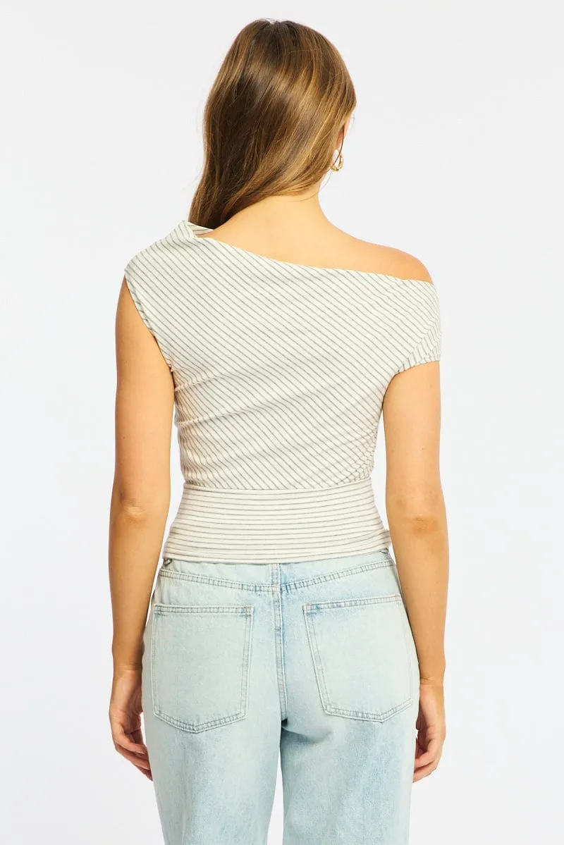 Grey Stripe One Shoulder Top sold by Ally Fashion product image thumbnail 5