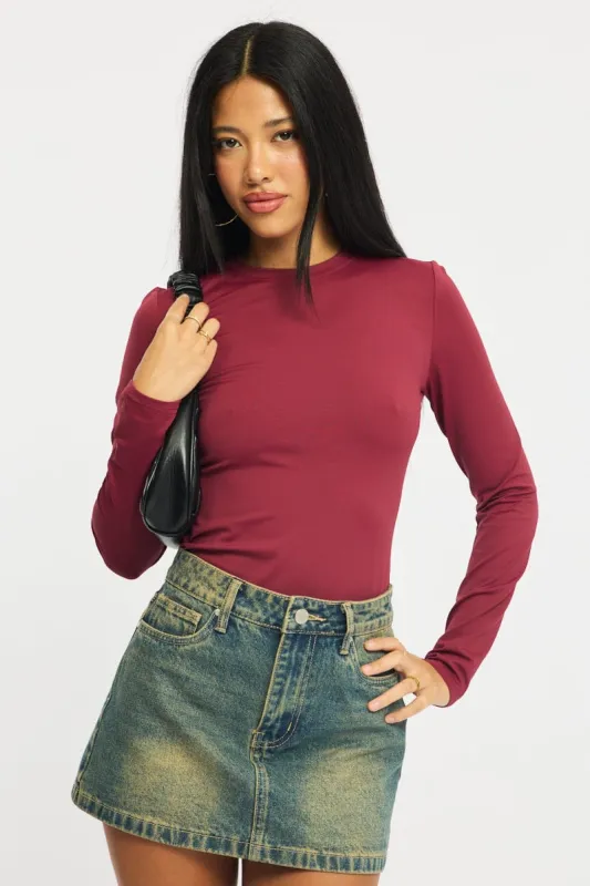 Red Long Sleeve Skinny Fit T-Shirt sold by Ally Fashion