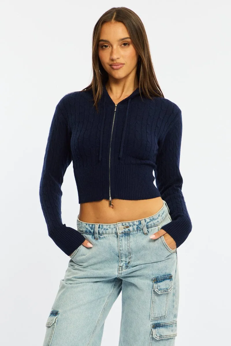 Blue Cable Knit Zip-up Hooded Cardigan sold by Ally Fashion product image thumbnail 3