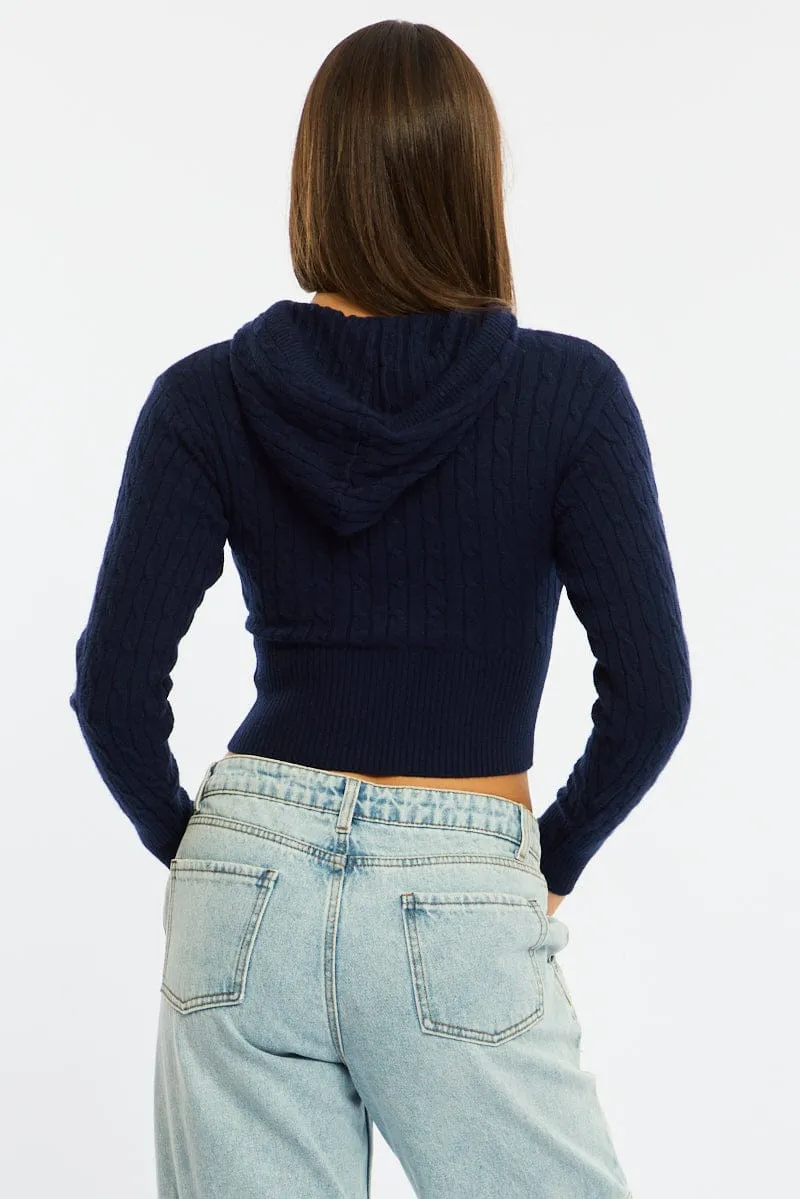 Blue Cable Knit Zip-up Hooded Cardigan sold by Ally Fashion product image thumbnail 5
