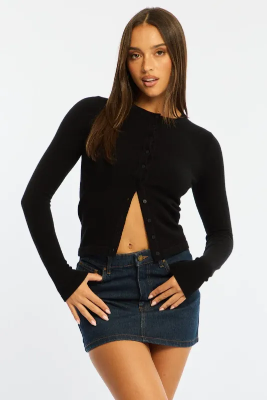 Black Button Down Fitted Cardigan made by Ally Fashion
