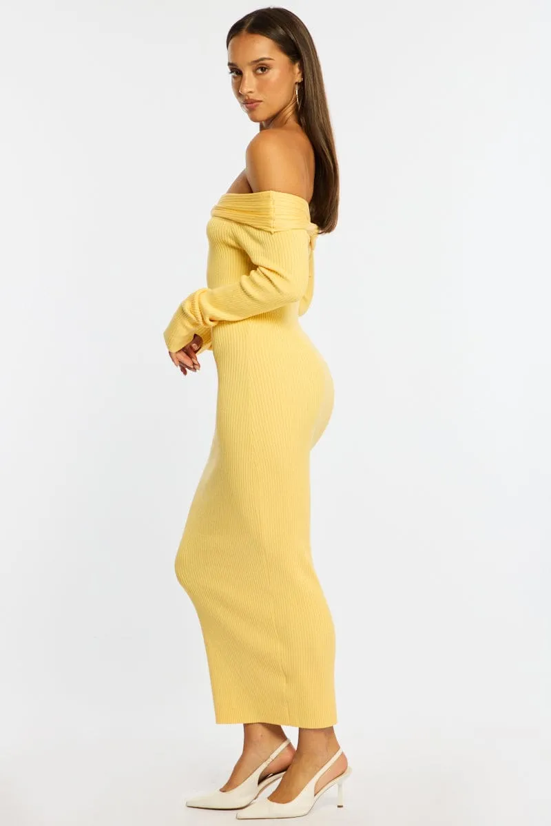Yellow Knit Dress Long Sleeve Maxi sold by Ally Fashion product image thumbnail 4