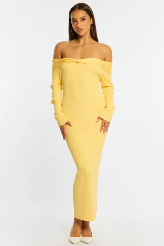 Yellow Knit Dress Long Sleeve Maxi made by Ally Fashion