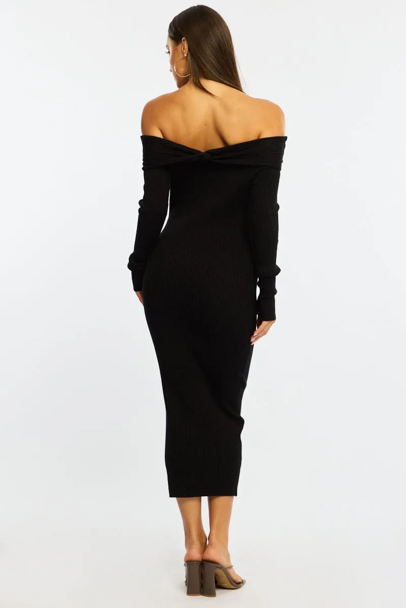 Black Knit Dress Long Sleeve Maxi sold by Ally Fashion product image thumbnail 5