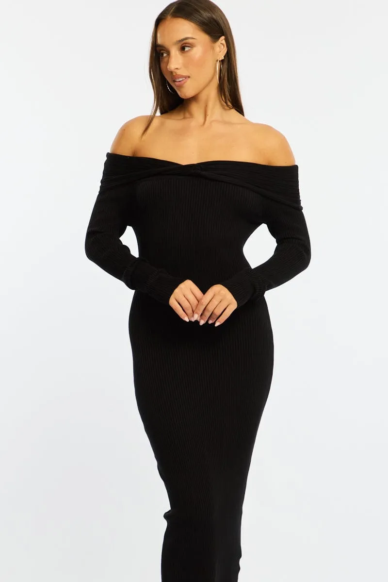 Black Knit Dress Long Sleeve Maxi sold by Ally Fashion product image thumbnail 2