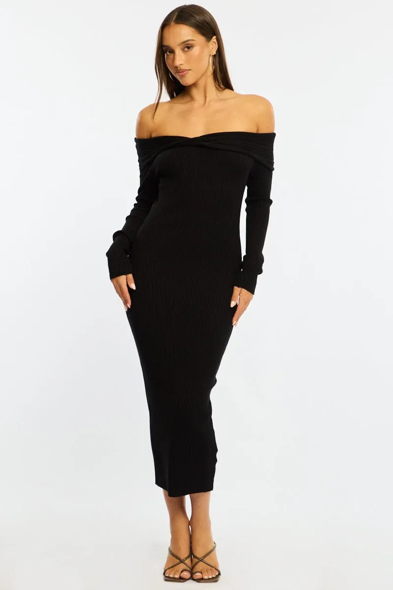 Black Knit Dress Long Sleeve Maxi sold by Ally Fashion product image thumbnail 3