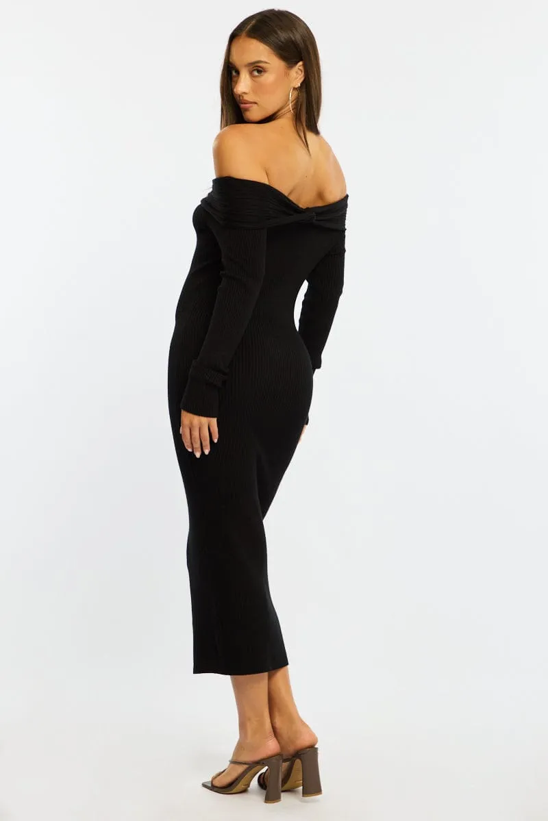 Black Knit Dress Long Sleeve Maxi sold by Ally Fashion product image thumbnail 4