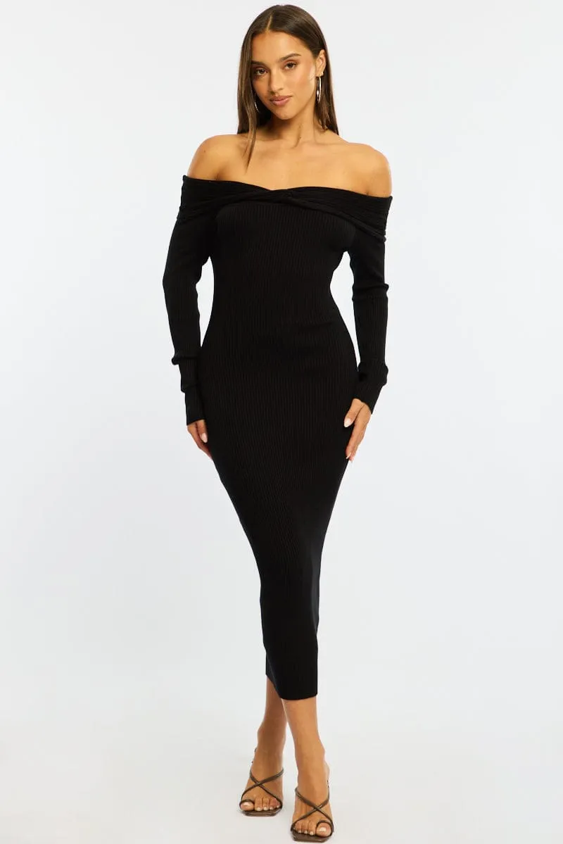 Black Knit Dress Long Sleeve Maxi sold by Ally Fashion