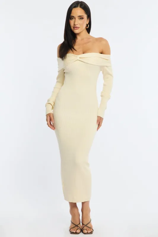White Knit Dress Long Sleeve Maxi made by Ally Fashion